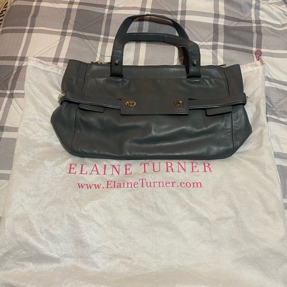 Elaine Turner Gray Leather with Gold Hardware Satchel - Picture 3 of 8